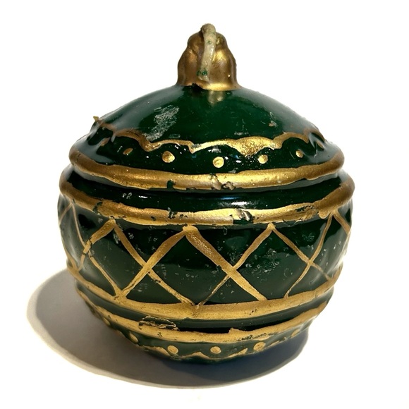 Vintage Christmas Bulb Tree Ornament Decorative Wax Candles Green Gold Holiday - Picture 7 of 9